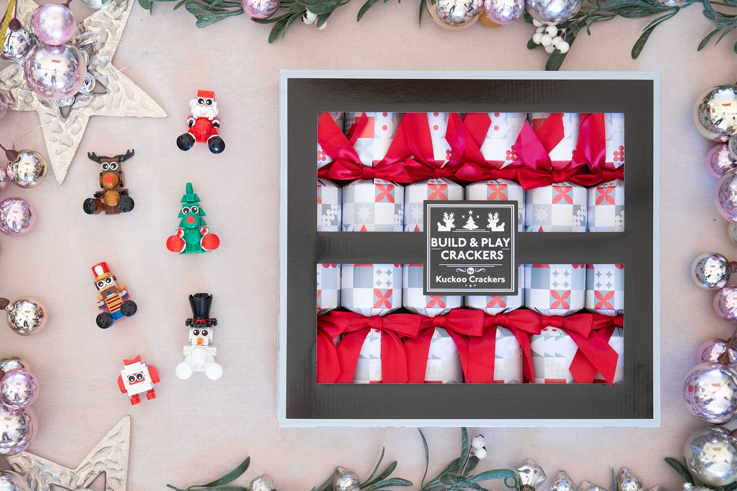 Build and Play Christmas Building Block Christmas Crackers (6 x 13-inch Crackers)